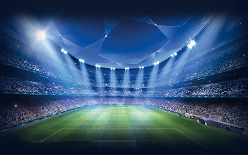Haosphoto 7X5FT/210X150cm Football Field Backdrop Stage Lights Green Grass Meadow Indoor Stadium Sports Match Vinyl Background for Photography Boys Kids School Game Birthday Photo Studio Props CA615