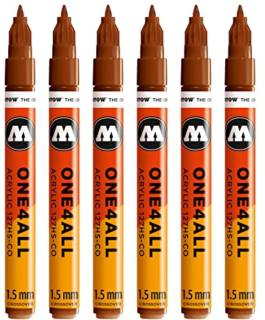 Molotow One4All 127HS-CO Acryl Marker (1,5 mm Strichstärke, hochdeckend und permanent, UV-beständig, für fast alle Untergründe) 6 Stück Farbe 092 haselnuss braun