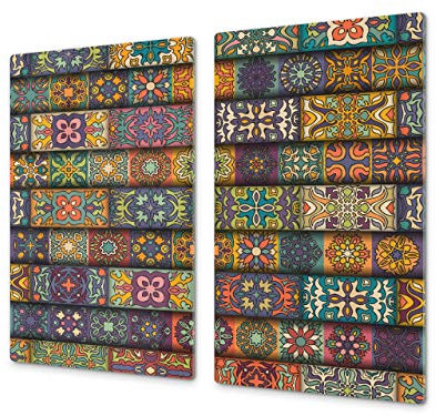 Asse da cucina in VETRO temperato – Tagliere in vetro – pezzo UNICO (60x52 cm) o DUE pezzi (30x52 cm ognuno); D14 Modelli e Mandala: Tessere 3