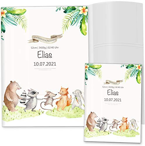 OLGS U-Heft und Impfpasshülle Set 3-teilig | Tierfreunde | Hüllen für Untersuchungsheft & Impfpass | Geschenkidee, Babygeschenk mit Namen und Geburtsdatum (Uheft Set personalisiert, Freunde)