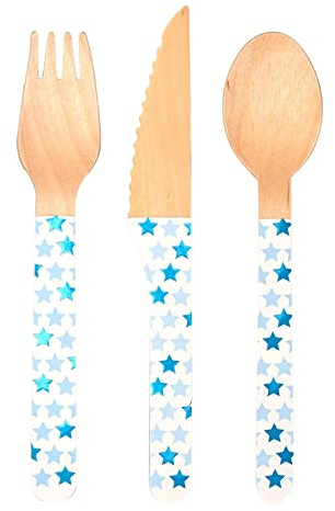 Neviti Little Star Blue-Wooden Cutlery-24 Pack Cubiertos de madera, color azul, 16.4 x 2 x 0.3 (775608)