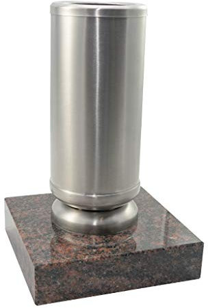Kunst-Art-Köhl Grabvase aus Edelstahl EVSL1 montiert auf einem Granitsockel (Matt, Aurindi)