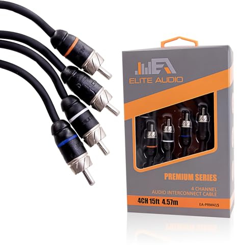 Elite Audio EA-PRM415 - Cable RCA de cobre libre de oxígeno de 4 canales, 15 pies, par trenzado macho a macho con reducción de ruido