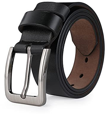 VRLEGEND Ledergürtel Herren 110-175cm Gürtel Leder Jean Business Metall Retro Jeansgürtel Vollrindleder 38mm Breite (110cm, Schwarz)