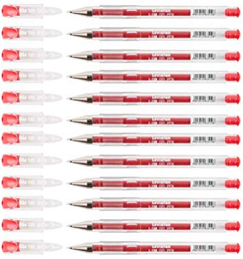 Leviatan L-138 12 Stück | Gel Schreiber mit Uniball | Vielseitig Tintenroller | Kugelschreiber | Ink Roller Ball | Rot