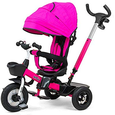 Milly Mally Dreirad Movi für Kinder im Alter 1-5 Jahren, bis 25 kg, bequemer, drehbarer Sitz 360 Grad, Steuerung mit einem Griff, abnehmbares Geländer, Sicherheitsgurte ROSA