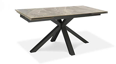 Sololed Mesa extensible de 160 a 240 cm, moderna, de comedor con dos extensiones de cerámica sobre cristal templado y patas de metal (mármol antracita)