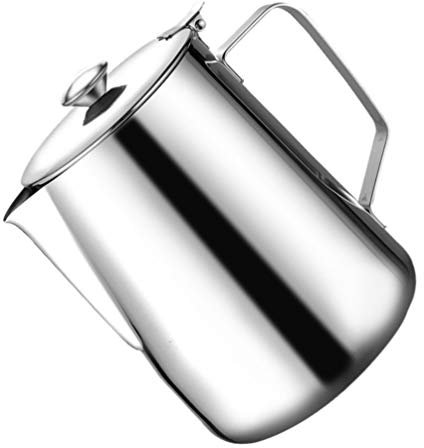 BESTonZON Milchkännchen Edelstahl Sahnekännchen mit Deckel 350 ML Aufschäumen Milch Kaffee Mokka Cappuccino Latté Art Tasse Krug Milchaufschäumer Becher Cafe Zuhause Restaurant Küche