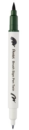 Pentel Brush Sign Pen Twin SESW30C Fibre-Tip Pen, 2 Brush-Like Tips, Olive Green (Pack of 1)