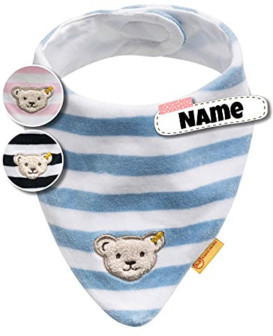 Steiff Baby Halstuch | Nickistoff | Steiff personalisiert Dreieckstuch | Halstuch mit Namen | Fleece | 0-2 Jahre | Klettverschluss | kuschelig warm | Halstuch Baby (Hellblau Nicki)