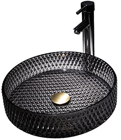 Atack-B Modern Waschbecken Set Rund Waschbecken Waschschale Waschtisch Badezimmer Waschplatz Aufsatzwaschbecken Für Bad Und Gäste WC 395 X 395 X 105mm (Paket 1,Schwarz)