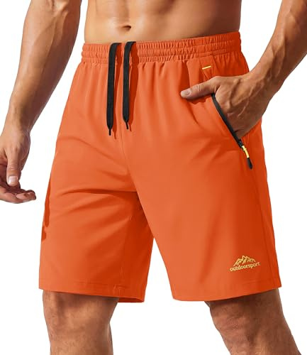 TACVASEN Mens Running Shorts Breathable Workout Training Shorts with Zip Pocket Orange,32