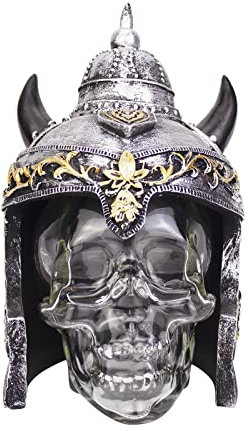 Skull with Viking Helmet Liquor Decanters Whiskey Vodka Crystal Skull Head Decanter Set 450ml (15oz) (Viking)