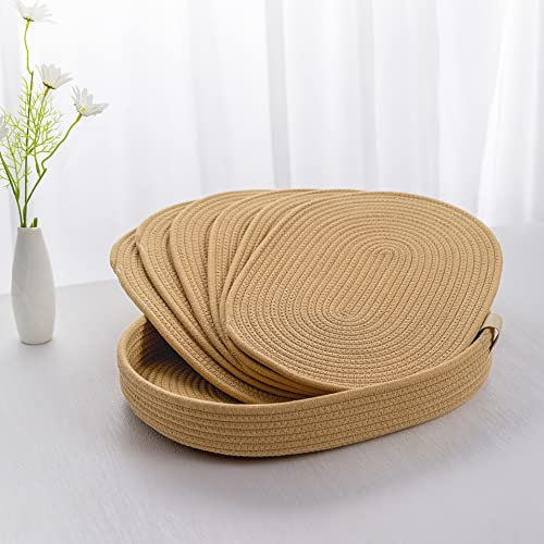 ART pinecone Tischsets 6er Set Oval - Gewebte Boho Bauernhaus Tischmatten für Esstisch für 6, Küche Dekor, Waschbar und Handgefertigt Rustikales Tischzubehör (Karamell, Oval)
