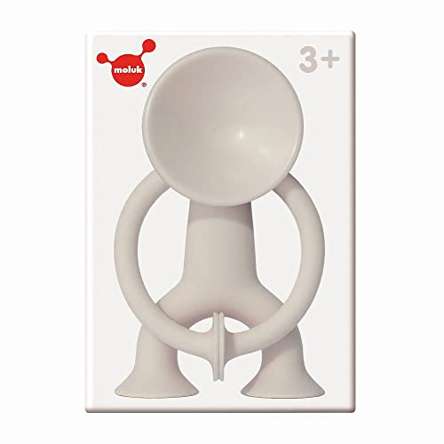 MOLUK Oogi Junior Stretchy Silicone Character Toy for Toddlers & Kids, Flexible Suction Action Figure for Open-Ended Imaginative Play, BPA-Free Swiss Design Toy Encouraging Creativity, Baby Beige
