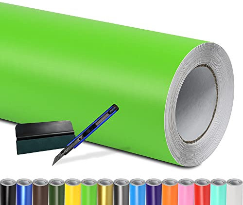 Folindo® Autofolie Grün Matt (12€/m²) | 200 x 152 cm | + Rakel & Cutter | Selbstklebende Luftkanal Folie zur Auto Folierung | Blasenfrei
