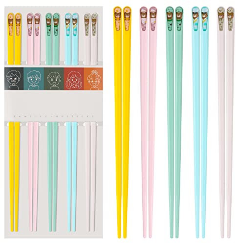 5 Pairs Fiberglass Reusable Chopsticks Dishwasher Safe, Slivek 9.5inch Premium Lightweight Non-slip Chopsticks, Japanese Chinese Korean Chop Sticks Gfit, Colourful