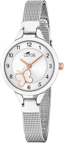 Lotus Mädchenuhr Analog aus Edelstahl 316l Silberfarben | Quarzwerk, Widerstandsfähiges Mineralglas, Wasserdicht 5 ATM 18862/1, Mit Geschenkarmband