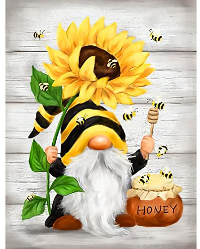 NAIMOER Gnomes Diamond Painting, 5D Zwerge mit Sonnenblumen Diamant Painting Kits Bilder für Erwachsene, Biene Diamant Malerei Thanksgiving Diamond Painting Kinder Bilder Set 30x40cm