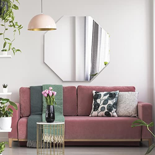 MirrorOutlet The Octa - Large Bevelled edged Modern Octagonal Wall Mirror 31 X 31 (80cm X 80cm) Silver Mirror Glass On A Black Backing