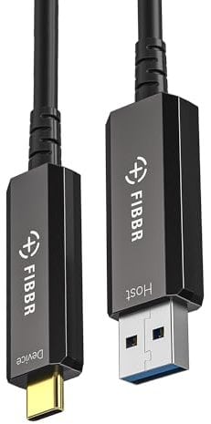 FIBBR Glasfaser USB A auf USB C Kabel 10M, 10Gbps Datenfernübertragung USB 3.2 AOC für VR/AR, Webcam, Kamera, Laptop, Mini-PC, Drucker und Mehr