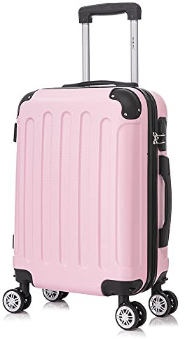 RAYKONG Maleta Cabina ABS 55x40x20cm (40L) - Trolley pequeña Equipaje de Mano - 4 Ruedas Dobles Giratorias 360ª - RosaClaro