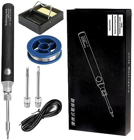 Treedix Kit di Saldatore Elettrico USB, 8W Saldatore con Temperatura Regolabile da 330 a 450℃, Saldatore Elettrico, Cavo USB, Supporto per Saldatura, Tre Punte in Ferro per Saldatura