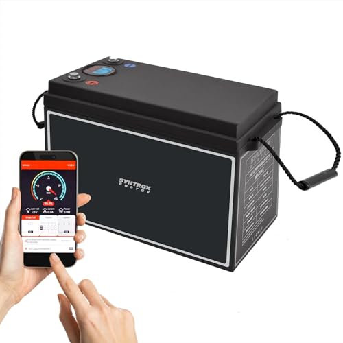 Syntrox 100 Ah Lithium LiFePO4 Wohnmobil 24V Batterie, Externes Display, 2000 Zyklen Lebensdauer, Kunststoff- und Edelstahlgehäuse