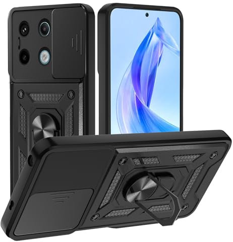 TUUTPU Hülle für Xiaomi Redmi Note 13 Pro 5G/Poco X6 5G Kameraschieber Schutz, Hybrid Handyhülle mit Kameraschutz Kickstand Ständer Metall Ring Hüllen, Militärqualität Stoßfeste Schutzhülle, Schwarz