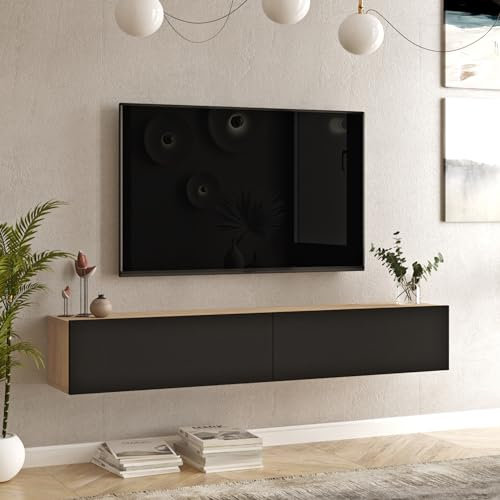 [en.casa] TV Lowboard Lapinlahti TV Schrank hängend TV Board 30 x 180 x 32 cm Fernsehschrank mit 2 Türen Wandregal Fernsehtisch Eicheoptik/Schwarz