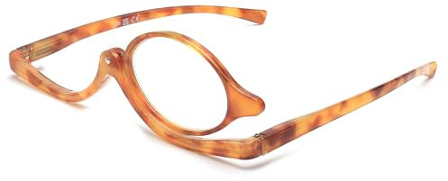 JM Schminkbrille mit Klappbaren Glaesern, Lesebrille zum Schminken für Damen Braune Schildkröte+2.25