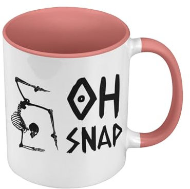 Tasse Farbe Premium Qualität Rosa – Oh Snap Skeleton Halloween Fear Horror – Tasse mit Henkel und farbigem Innenfutter