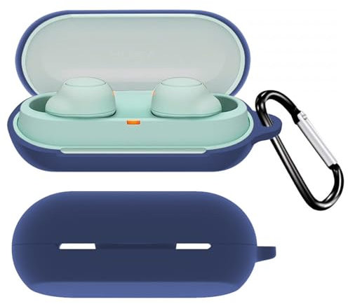 Case for Sony WF-C500 with Carabiner,Anti-Scratch Premium Soft Silicone Full Protective Case,Shockproof Ultra Slim Headphone Protective Case for Sony WF-C500,Blue