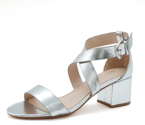 DUUCUB Sandalen Damen mit Absatz Bequem Sandaletten Riemchenpumps Sommer Elegant Sommerschuhe Klassische Blockabsatz Schuhe Silber EU 39