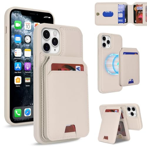 Zouzt for iPhone 11 Pro Detachable 2 in 1 Wallet Case with Card Holder for Magsafe, Magnetic PU Leather Flip Credit Slot Protective Phone Cover Women Men for iPhone 11 Pro 5.8 Inch - White