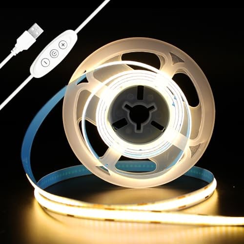 iNextStation COB Striscia LED USB 5V Bianco Caldo, 2M/640LEDs Dimmerabile Strisce LED Luminosa Flessibile Tagliabile CRI93+ Luci Led per Camera da Letto, Retroilluminazione TV PC, Casa Decorazioni