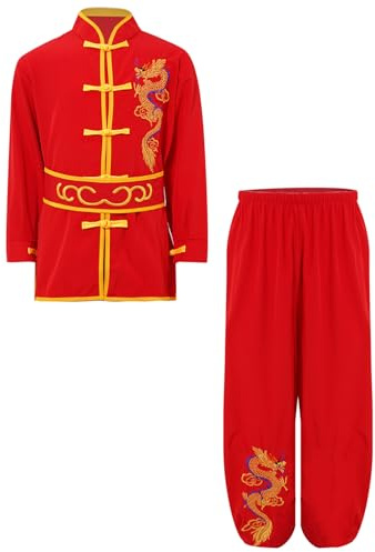 RUNQHUI Unisexe Enfant Vêtement Arts Martiaux Costume Chinois Traditionnel Tenue Uniforme Tai Chi Kung Fu Shaolin 3-16 Ans Rouge 9-10 ans