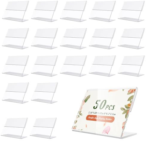 50Pcs Support D'affichage de Prix en Acrylique, Transparent Porte Étiquette de Prix, Porte Étiquette de Nom en Acrylique, Presentoir de Table Transparent pour Boutique de Supermarché, Bureau
