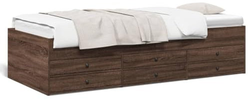 Rantry Schlafsofa mit Schubladen, braun, 75 x 190 cm, mehrschichtiges Sofa, Schlafsofa, Bettsofa, Bettrahmen, Rahmen für Wohnzimmer, Büro, Schlafzimmer