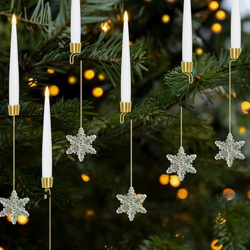 AFINETH Candele coniche senza fiamma per decorazioni per albero di Natale, candele natalizie a batteria con telecomando, confezione da 12 candele LED tremolanti con ganci trasparenti a fiocco di neve