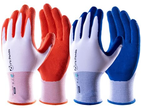 Mr.Panda 2 Paar Hautfreundliche Gartenhandschuhe für Damen, mit Latex Beschichtet, Arbeitshandschuhe für den Außenbereich, Atmungsaktiv, Blau & Rot, Größe 7/S