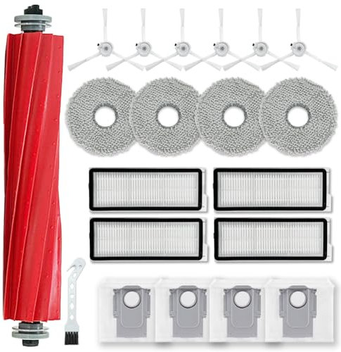 Ytaland Accessoires de rechange pour aspirateur robot Roborock Qrevo S/QRevo MaxV/QRevo Pro (1 brosse principale, 6 brosses latérales, 4 filtres Hepa, 4 sacs à poussière, 4 tampons de nettoyage)