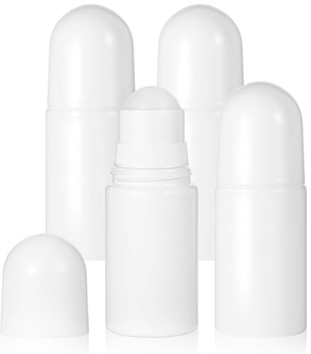 JJUNW 4 Stück Nachfüllbare Roll on Flasche Leer, 50ml Deoroller Zum Befüllen Kunststoff Roll Flasche für Sonnencreme Kosmetische Deodorant Aromatherapie Ätherische Öle(Rund)