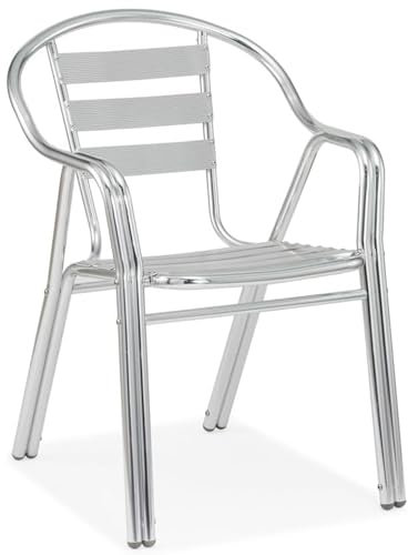 Acht & Acht Hochwertiger Gartenstuhl Stapelbarer Aluminiumstuhl für Balkon, Bistrostuhl, Terrassenstuhl Aluminiumgestell | Innen & Außenbereich | ODC-4061-SILVER | 56B x 59T x 81H cm | 2,5 kg |