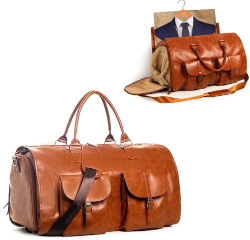 Garment Bag for Travel Unisex 2 en 1,Bolsa de Traje,Bolsa de Ropa Convertible,Bolsa de Viaje Plegable,Impermeable,Portatrajes Hombre Viaje y Mujer,para Viajes,escapadas,Viajes de Negocios (Brown)