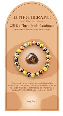 Yvelise Bracelet Œil de tigre trois couleurs - Pierres naturelles AAA - 8mm - Perles de lithothérapie femmes et hommes - 9