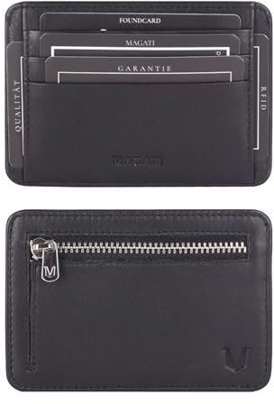 MAGATI CarWally MiniWallet mit Münzfach, RFID-Schutz - Mini Geldbörse Herren & Damen klein - Kartenetui - Kartenhalter Einkaufswagenchip-Fach Portemonnaie - Geldbeutel - Schwarz