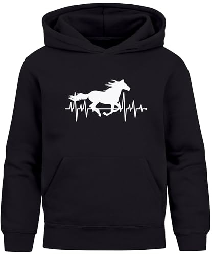 MoonWorks® Kinder Hoodie Mädchen Pferde Herzschlag Motiv Mädchengeschenke mit Pferde Print Schwarz 116