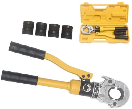 OUBUBY 8T Hydraulische Presszange Crimpzange V-Kontur mit 16-20-25-32mm Matrizen Set Presswerkzeug HPZ mit 360°drehbarem Kopf für Kupferrohr, Edelstahlrohr, Edelstahlrohr, Backeneinsätze V