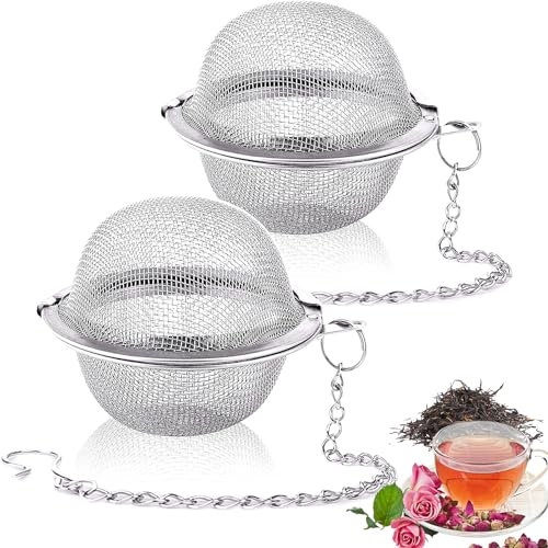 Febbya 2 Pack Tea Strainer Edelstahl Teesieb & Tee-Ei,4.5cm Teefilter für Loseblättertee in Kanne/Tasse | Lebensmittelecht, Mit Kette & Haken Universell für Tee/Kaffee/Gewürze